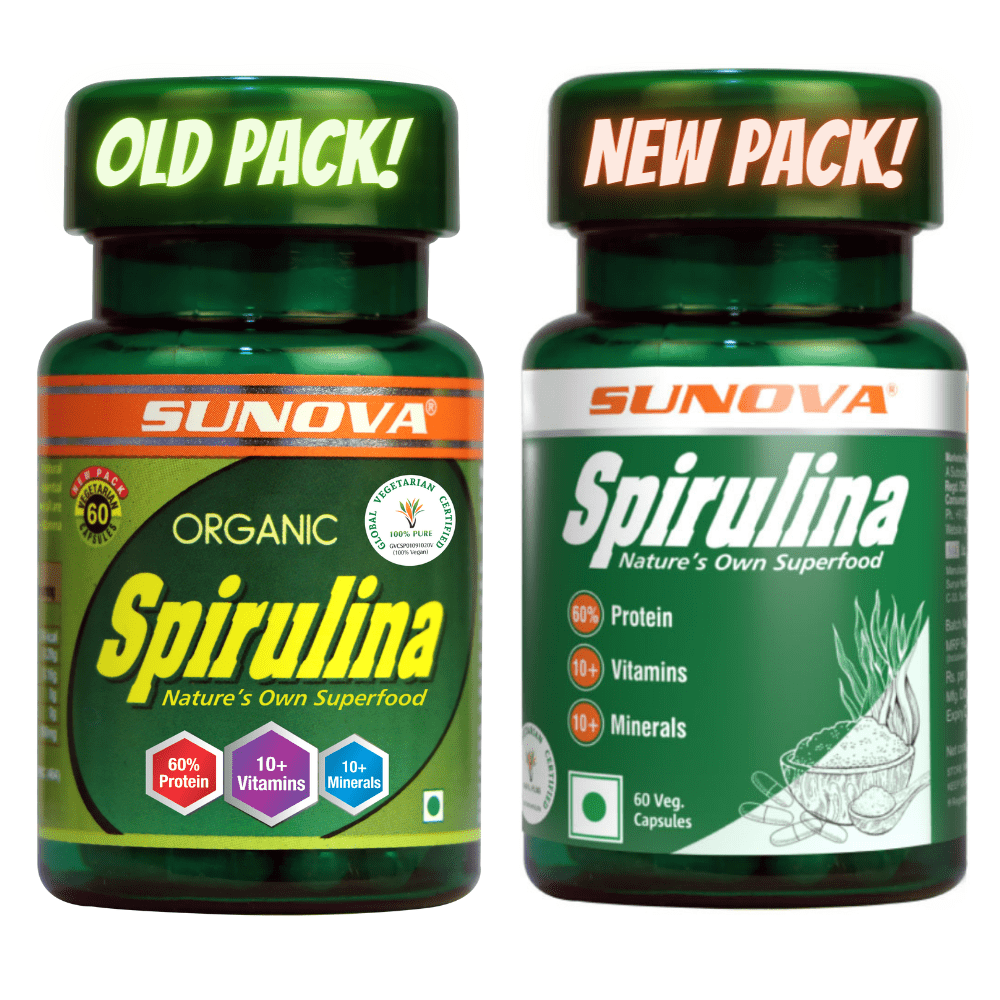 Spirulina capsule old vs New pack